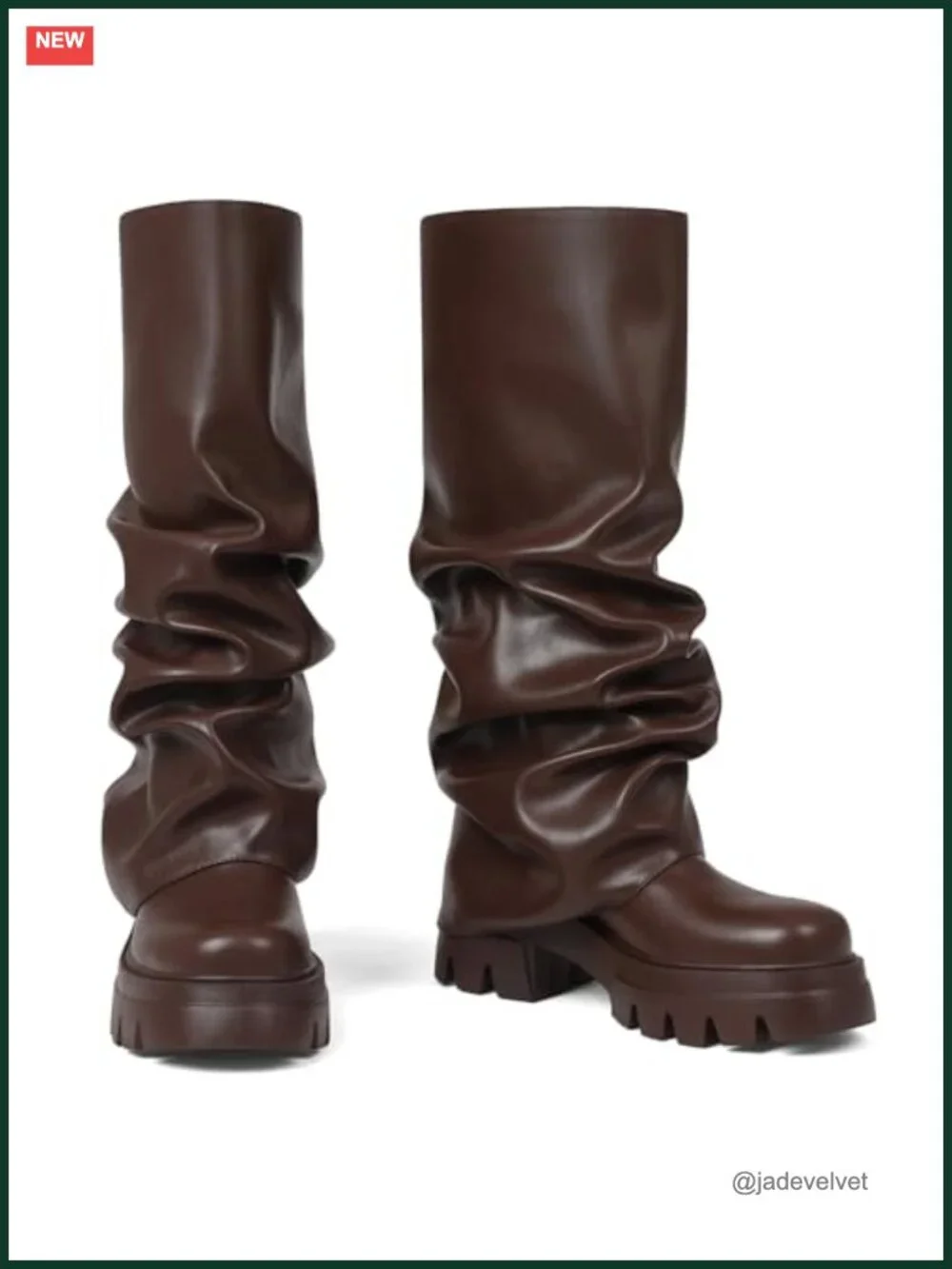 Fold Over Slouchy Wide Calf Platform Boots Chunky Heel Pull-On Round Toe
